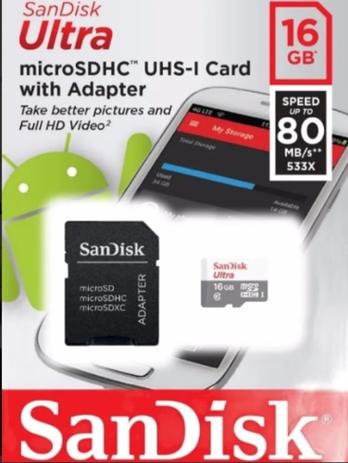 Kit 10 Unidades de Cartão de Memoria 16gb Micro sd CL10 80mb/s Ultra Sandisk Menor preço em Kit 10 Unidades de Cartão de Memoria 16gb Micro sd CL10 80mb/s Ultra Sandisk