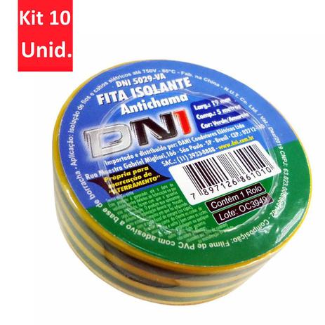 Kit 10 Unidades - Fita Isolante Verde e Amarela 5m - DNI 5029 VA Menor preço em Kit 10 Unidades - Fita Isolante Verde e Amarela 5m - DNI 5029 VA