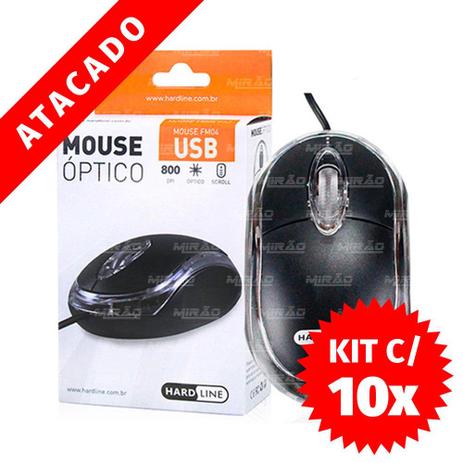 KIT 10 unidades mouse usb hardline FM-04 optico preto BOX Menor preço em KIT 10 unidades mouse usb hardline FM-04 optico preto BOX