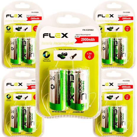 Kit 10 Unidades Pilha Recarregável tipo C 2900MAH Flex Menor preço em Kit 10 Unidades Pilha Recarregável tipo C 2900MAH Flex