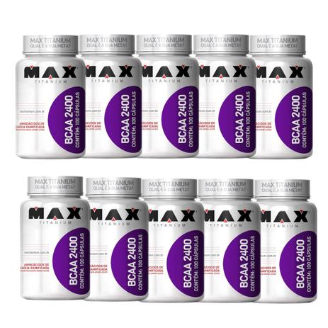 KIT 10x BCAA 2400 (100 Caps) - Max Titanium Menor preço em KIT 10x BCAA 2400 (100 Caps) - Max Titanium