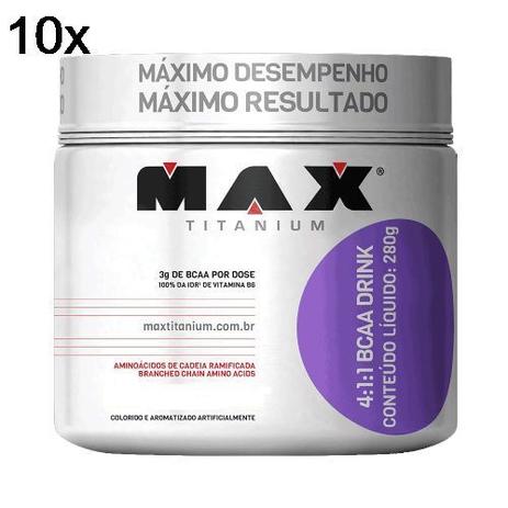 Kit 10X BCAA 4:1:1 - 280g Drink Laranja - Max Titanium Menor preço em Kit 10X BCAA 4:1:1 - 280g Drink Laranja - Max Titanium