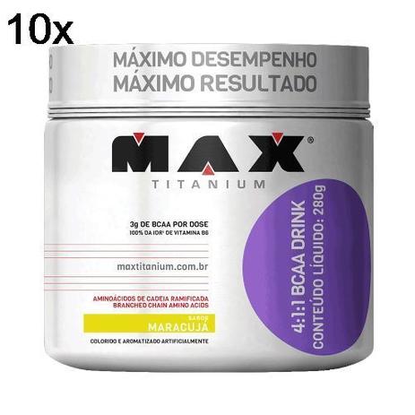 Kit 10X BCAA 4:1:1 - 280g Drink Maracujá - Max Titanium Menor preço em Kit 10X BCAA 4:1:1 - 280g Drink Maracujá - Max Titanium