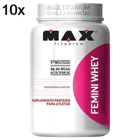 Kit 10X Femini Whey - 900g Morango - Max Titanium Menor preço em Kit 10X Femini Whey - 900g Morango - Max Titanium