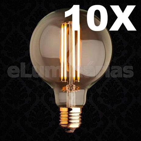 Kit 10X Lâmpadas LED 4W G95 Bivolt Vintage Retrô Industrial Design Thomas Edison Filamento 2200K Carbono LM1711 - Eluminarias Menor preço em Kit 10X Lâmpadas LED 4W G95 Bivolt Vintage Retrô Industrial Design Thomas Edison Filamento 2200K Carbono LM1711 - Eluminarias