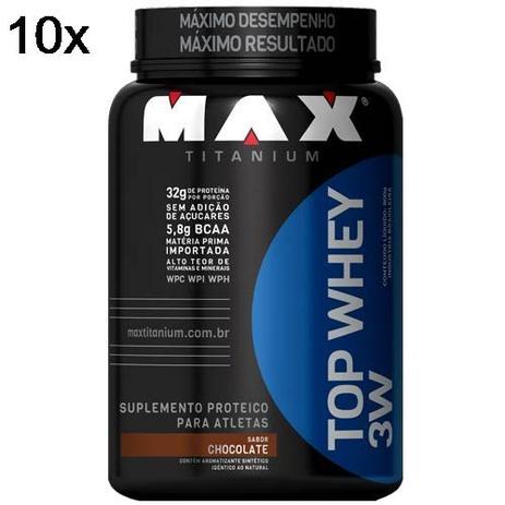 Kit 10X Top Whey 3W - 900g Chocolate - Max Titanium Menor preço em Kit 10X Top Whey 3W - 900g Chocolate - Max Titanium