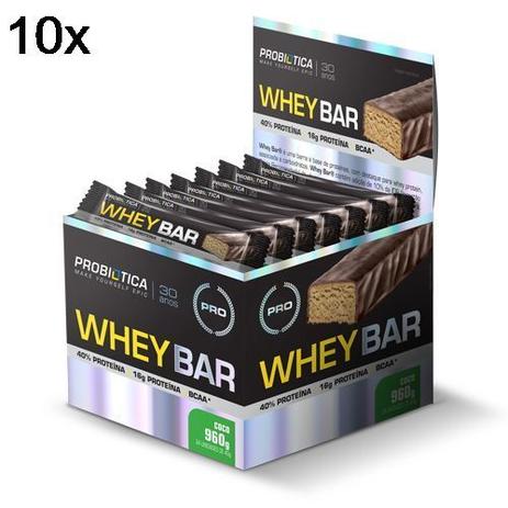 Kit 10X Whey Bar High Protein - 24 Unidades 40g Coco - Probiótica Menor preço em Kit 10X Whey Bar High Protein - 24 Unidades 40g Coco - Probiótica