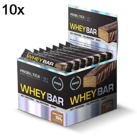 Kit 10X Whey Bar High Protein - 24 Unidades 40g Cookies Cream - Probiótica Menor preço em Kit 10X Whey Bar High Protein - 24 Unidades 40g Cookies Cream - Probiótica