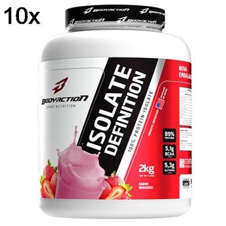 Kit 10X Whey Isolate Definition - 2000g Morango - BodyAction Menor preço em Kit 10X Whey Isolate Definition - 2000g Morango - BodyAction