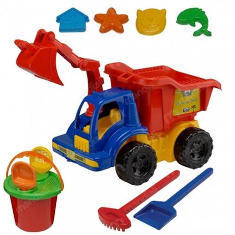 Kit 11 Pecas Caminhao Truck de Praia com Baldinho + Pazinhas e Rastelo + Forminhas Azul Mor Menor preço em Kit 11 Pecas Caminhao Truck de Praia com Baldinho + Pazinhas e Rastelo + Forminhas Azul Mor