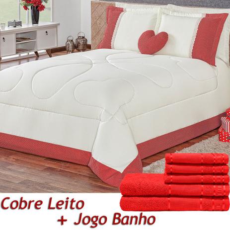 Kit 11 Peças Combo Cobre Leito c/ Almofada + Jogo de Banho Amore Vermelho Queen Percal 180 Fios - Dourados enxovais Menor preço em Kit 11 Peças Combo Cobre Leito c/ Almofada + Jogo de Banho Amore Vermelho Queen Percal 180 Fios - Dourados enxovais