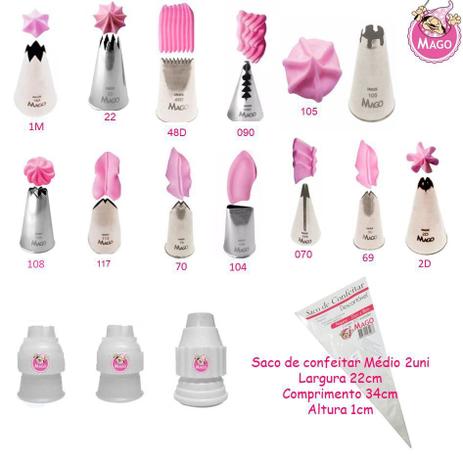 Kit 12 Bicos De Confeitar Mago + Adaptadores + Sacos Nfe Menor preço em Kit 12 Bicos De Confeitar Mago + Adaptadores + Sacos Nfe