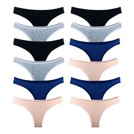 Kit 12 Calcinhas Tanga Algodão Cotton Básica Lisa Lingerie - Try Basics Menor preço em Kit 12 Calcinhas Tanga Algodão Cotton Básica Lisa Lingerie - Try Basics