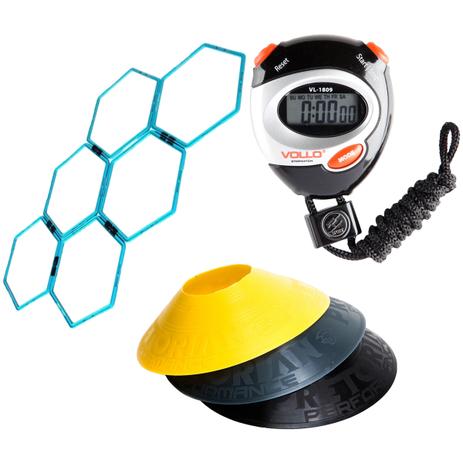 Kit 12 Cones Chapéu Chinês Pretorian + Cronômetro Profissional VOLLO + 6 Grades de Agilidade LiveUp Menor preço em Kit 12 Cones Chapéu Chinês Pretorian + Cronômetro Profissional VOLLO + 6 Grades de Agilidade LiveUp