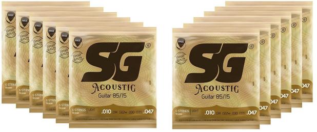 Kit 12 Encordoamento Cordas Violão Aço 010 Sg 6685 Palheta Extra Menor preço em Kit 12 Encordoamento Cordas Violão Aço 010 Sg 6685 Palheta Extra