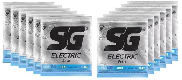 Kit 12 Encordoamento Guitarra 009 - Sg 5145 + Palheta Menor preço em Kit 12 Encordoamento Guitarra 009 - Sg 5145 + Palheta