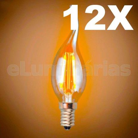Kit 12X Lâmpadas Led 4W C35L 110V Vela Vintage Retrô E14 Industrial Design Thomas Edison Filamento LED 2200K Carbono LM1757 - Eluminarias Menor preço em Kit 12X Lâmpadas Led 4W C35L 110V Vela Vintage Retrô E14 Industrial Design Thomas Edison Filamento LED 2200K Carbono LM1757 - Eluminarias
