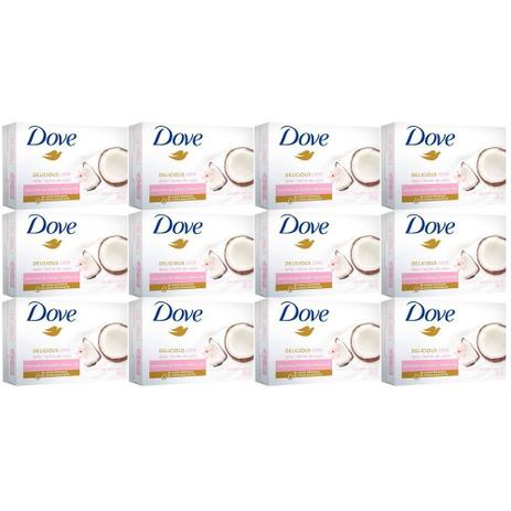 Kit 12x90g Sabonetes Dove Delicious Care Leite de Coco Menor preço em Kit 12x90g Sabonetes Dove Delicious Care Leite de Coco
