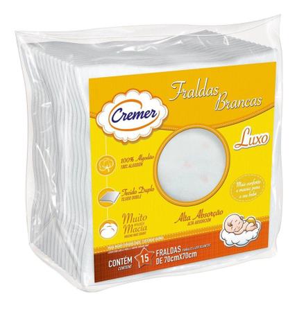 KIT 15 FRALDA DE PANO LUXO BRANCA LISA 70 x 70 - CREMER Menor preço em KIT 15 FRALDA DE PANO LUXO BRANCA LISA 70 x 70 - CREMER