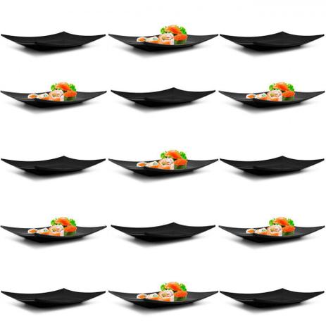 Kit 15 Pratos 22 Cm em Melamina/Plastico Retangular para Comida Japonesa Preto Fuxing Menor preço em Kit 15 Pratos 22 Cm em Melamina/Plastico Retangular para Comida Japonesa Preto Fuxing
