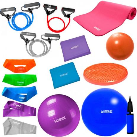 Kit 16 Pecas com Bolas + Mini Bomba + Extensores + Mini Bands e Disco Inflavel Liveup Menor preço em Kit 16 Pecas com Bolas + Mini Bomba + Extensores + Mini Bands e Disco Inflavel Liveup