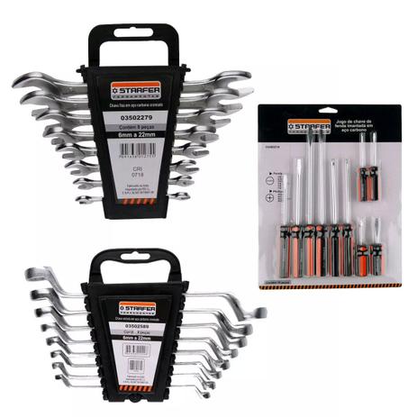 Kit 16 Peças Jogo De Chave Fixa E Estrela 6 A 22mm Starfer Menor preço em Kit 16 Peças Jogo De Chave Fixa E Estrela 6 A 22mm Starfer