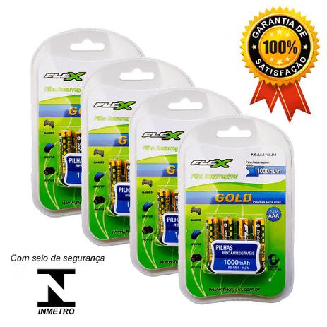 Kit 16 Unidades Pilha Recarregável AAA 1000Mah FX-AAA10LB4 - Flex Menor preço em Kit 16 Unidades Pilha Recarregável AAA 1000Mah FX-AAA10LB4 - Flex