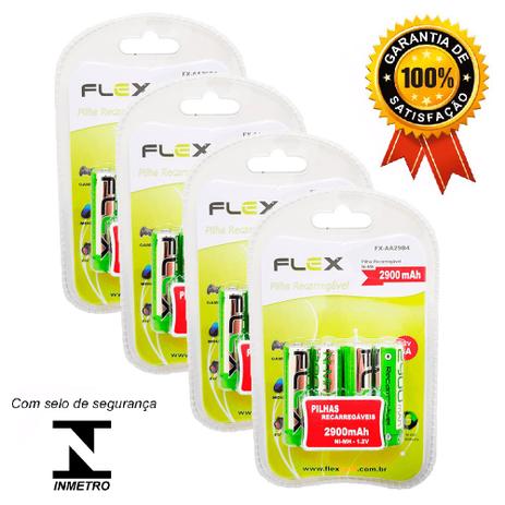 Kit 16 Unidades Pilha Recarregável Tipo AA 2900Mah FX-AA29B4 - Flex Menor preço em Kit 16 Unidades Pilha Recarregável Tipo AA 2900Mah FX-AA29B4 - Flex