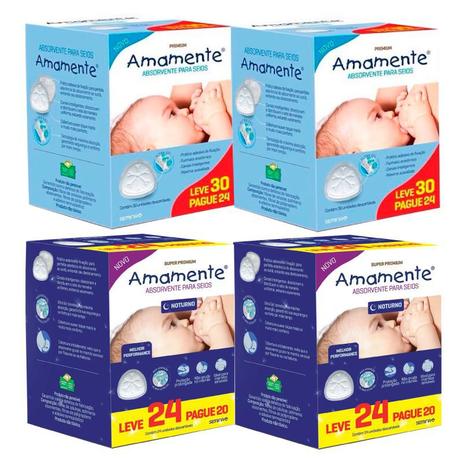 Kit 2 Absorventes para Seios Leve 30 Pague 24 + 2 Absorventes para Seios Noturno Leve 24 Pague 20 Amamente Menor preço em Kit 2 Absorventes para Seios Leve 30 Pague 24 + 2 Absorventes para Seios Noturno Leve 24 Pague 20 Amamente