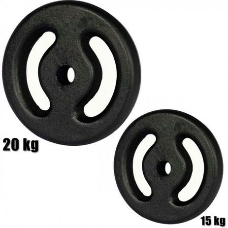 Kit 2 Anilhas com 1 de 10 Kg + 1 de 20 Kg Vazada Pintada Preta Mega Peso Menor preço em Kit 2 Anilhas com 1 de 10 Kg + 1 de 20 Kg Vazada Pintada Preta Mega Peso