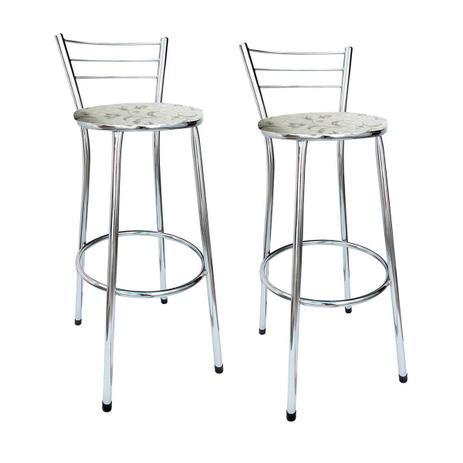 Kit 2 Banquetas Alta Cairo Cromada Assento Branco Floral - Shopping bistro Menor preço em Kit 2 Banquetas Alta Cairo Cromada Assento Branco Floral - Shopping bistro