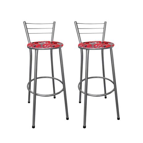 Kit 2 Banquetas Alta Cairo Prata Assento Vermelho Rock - Shopping bistro Menor preço em Kit 2 Banquetas Alta Cairo Prata Assento Vermelho Rock - Shopping bistro