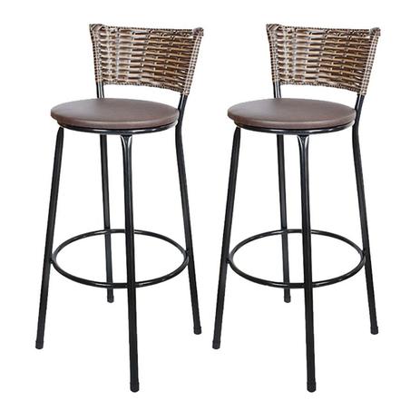 Kit 2 Banquetas Bistro Hawaii Rattan Capuccino Pintura Epoxi e Assento Marrom - Decore Fácil Shop Menor preço em Kit 2 Banquetas Bistro Hawaii Rattan Capuccino Pintura Epoxi e Assento Marrom - Decore Fácil Shop