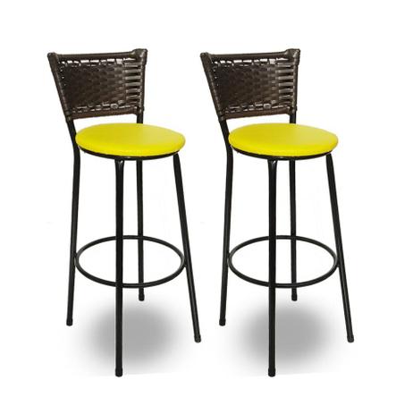 Kit 2 Banquetas Bistro Hawaii Rattan Junco Cafe Epoxi e Assento Amarelo - Decore fácil shop Menor preço em Kit 2 Banquetas Bistro Hawaii Rattan Junco Cafe Epoxi e Assento Amarelo - Decore fácil shop
