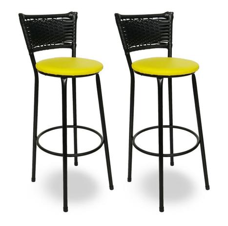Kit 2 Banquetas Bistro Hawaii Rattan Junco Preto Epoxi e Assento Amarelo - Decore fácil shop Menor preço em Kit 2 Banquetas Bistro Hawaii Rattan Junco Preto Epoxi e Assento Amarelo - Decore fácil shop