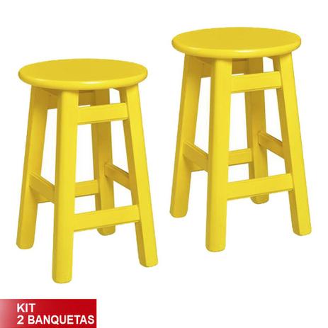 Kit 2 Banquetas Prisma Banco Baixo de Madeira Maciça Amarelo - Flex mesas e cadeiras Menor preço em Kit 2 Banquetas Prisma Banco Baixo de Madeira Maciça Amarelo - Flex mesas e cadeiras