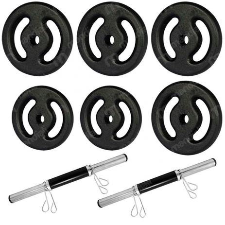 Kit 2 Barras 40 Cm Oca com Presilhas + 6 Anilhas Peso Total de 28 Kg Zstorm Menor preço em Kit 2 Barras 40 Cm Oca com Presilhas + 6 Anilhas Peso Total de 28 Kg Zstorm