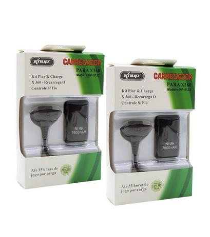 Kit 2 Baterias E 2 Cabos Carregadores para Xbox 360 Knup KP-5123 Menor preço em Kit 2 Baterias E 2 Cabos Carregadores para Xbox 360 Knup KP-5123