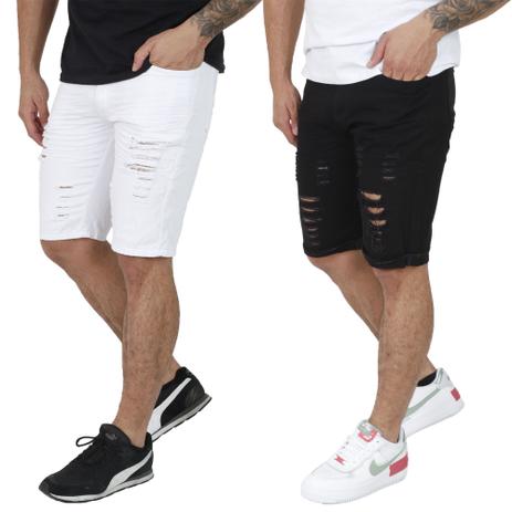 Kit 2 Bermudas Shorts Jeans Rasgada Desfiada Destroyed - Daze Modas Menor preço em Kit 2 Bermudas Shorts Jeans Rasgada Desfiada Destroyed - Daze Modas
