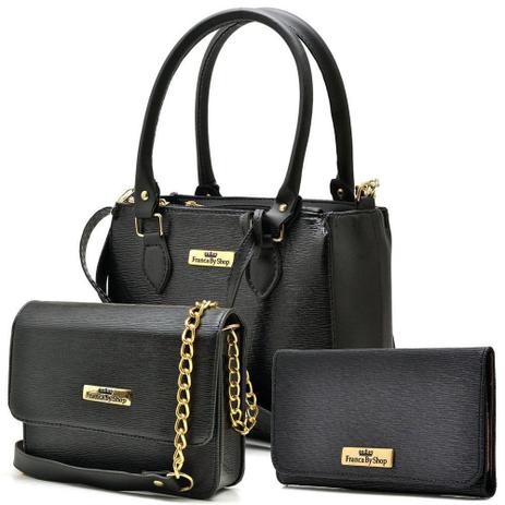 Kit 2 Bolsa Feminina Lateral + Carteira Fashion Franca BY Shop Preta Corrente Menor preço em Kit 2 Bolsa Feminina Lateral + Carteira Fashion Franca BY Shop Preta Corrente