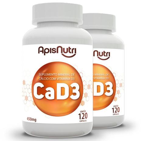 Kit 2 CA + D3 Cálcio + Vitamina D3 Apisnutri 120 cápsulas Menor preço em Kit 2 CA + D3 Cálcio + Vitamina D3 Apisnutri 120 cápsulas