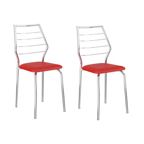 Kit 2 Cadeiras 1716 Vermelho Real/Cromado - Carraro móveis Menor preço em Kit 2 Cadeiras 1716 Vermelho Real/Cromado - Carraro móveis