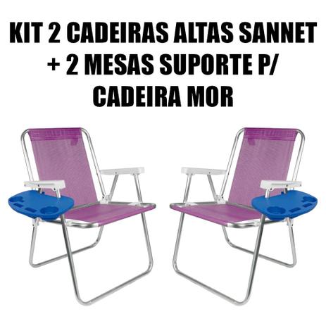 Kit 2 Cadeiras Altas Sannet Alumínio + 2 Mesas Portáteis para Cadeira de Praia - Mor Menor preço em Kit 2 Cadeiras Altas Sannet Alumínio + 2 Mesas Portáteis para Cadeira de Praia - Mor