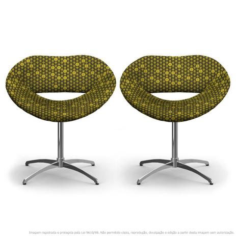Kit 2 Cadeiras Beijo Colmeia Amarelo e Preto Poltrona Decorativa com Base Giratória - Lubrano decor Menor preço em Kit 2 Cadeiras Beijo Colmeia Amarelo e Preto Poltrona Decorativa com Base Giratória - Lubrano decor