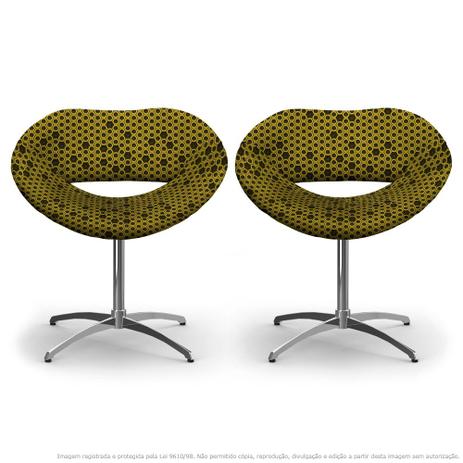 Kit 2 Cadeiras Beijo Colmeia Preto e Amarelo Poltrona Decorativa com Base Giratória - Lubrano decor Menor preço em Kit 2 Cadeiras Beijo Colmeia Preto e Amarelo Poltrona Decorativa com Base Giratória - Lubrano decor