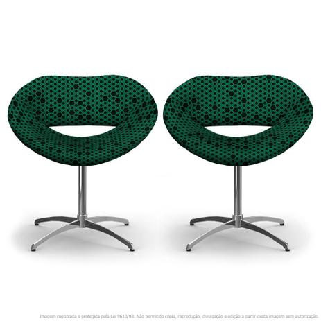 Kit 2 Cadeiras Beijo Colmeia Preto e Verde Poltrona Decorativa com Base Giratória - Lubrano decor Menor preço em Kit 2 Cadeiras Beijo Colmeia Preto e Verde Poltrona Decorativa com Base Giratória - Lubrano decor