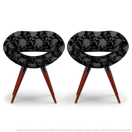 Kit 2 Cadeiras Beijo Floral Cinza e Preto Poltrona Decorativa com Base Fixa - Lubrano decor Menor preço em Kit 2 Cadeiras Beijo Floral Cinza e Preto Poltrona Decorativa com Base Fixa - Lubrano decor