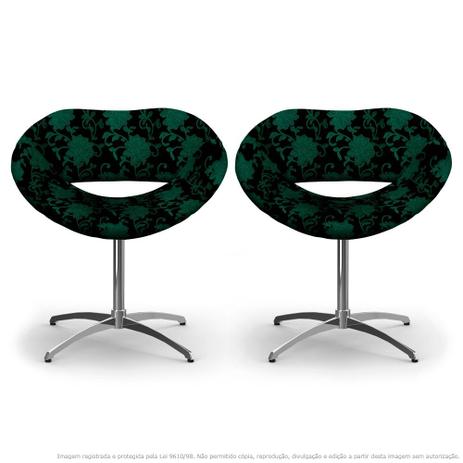 Kit 2 Cadeiras Beijo Floral Verde e Preto Poltrona Decorativa com Base Giratória - Lubrano decor é boa?