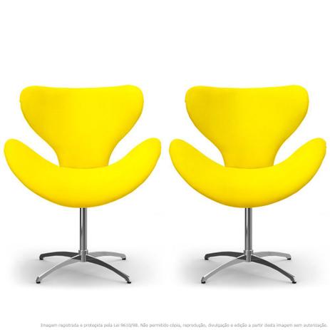 Kit 2 Cadeiras Decorativas Poltronas Egg Amarela com Base Giratória - Clefatos Menor preço em Kit 2 Cadeiras Decorativas Poltronas Egg Amarela com Base Giratória - Clefatos