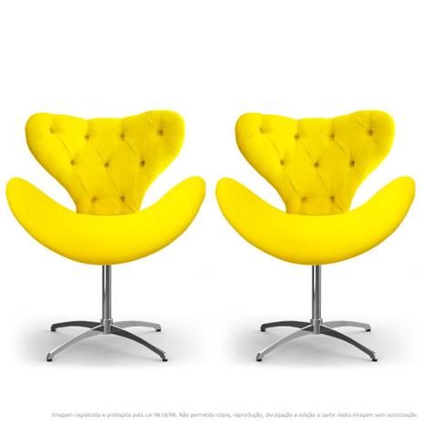 Menor preço em Kit 2 Cadeiras Decorativas Poltronas Egg com Capitonê Amarela com Base Giratória - Lubrano decor